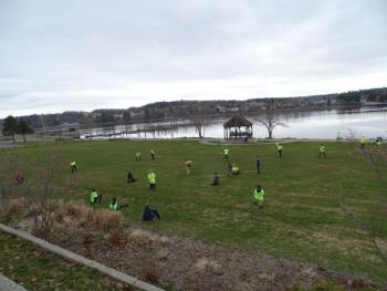 The groups ended up at Belfast’s Boathouse, where they gathered their collected trash. (photo by Erica Thoms)