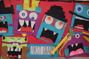 Monster faces by grade 1. (Photo courtesy Thomaston Grammar School)