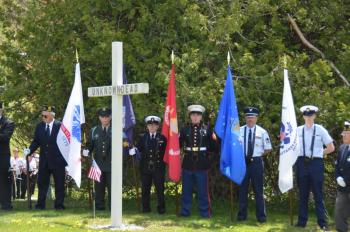 At Amsbury Hill Cemetery in Rockport, members of the American Legion 30 gather with citizens to commemorate Memorial Day. (Photo by Lynda Clancy)