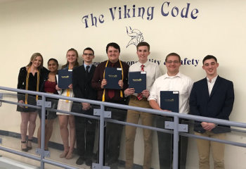L to R: Madison Young, Mikaela Alley, Chari Guzman, Mikaela Alley, Kion Tupper, George Dakin, Maxwell Webster, Daccariah Sargent, Joshua Golder. (Photo courtesy Worthington Scholarship Foundation)