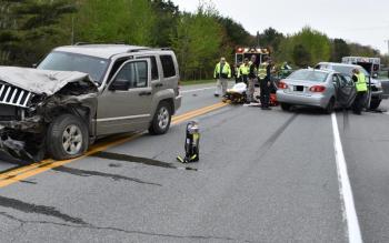 A crash on Route 1 in Rockport near Pandion Lane sent four people to the hospital.
(Photo courtesy Royan Bartley)