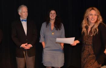 Select Board members Marc Ratner and Jenna Lookner with Town Manager Audra Caler-Bell. (Photo by Lynda Clancy)