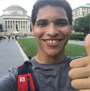 Kaylo Littlejohn at Columbia University after completing a marathon race. (Courtesy Kaylo Littlejohn)