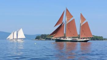Windjammer Angelique and Schooner Ladona on the Race Course. (Photo courtesy of Maine Windjammer Association)