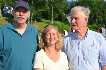 The launching served as a mini-reunion, as well, of the former Five Town CSD School Board, circa 1999: Joe Curl, Lee Goss and Taylor Allen. (Photo by Lynda Clancy)
