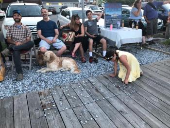 Creative work on the dock prior to fireworks over Camden Harbor. (Photo by Lynda Clancy)