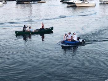 Camden Harbor was busy all day and into the night. (Photo by Lynda Clancy)