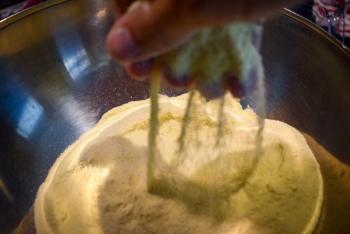 Mixing up the flour for the pasta. (Courtesy Nick Grim)