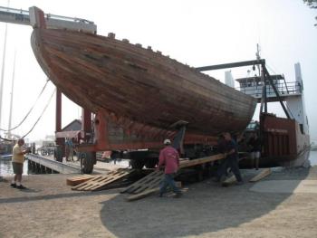 The Underwood, as it arrived at Rockport Marine, 12 years ago. (Photo courtesy Rockport Marine)