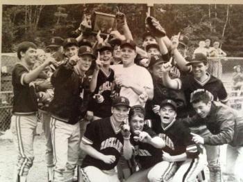 The 1989 Rockland District High School baseball team after winning the state championship. (Courtesy Joe Nelsen)