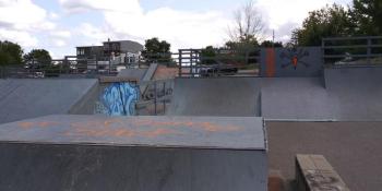 Overlock Memorial Skatepark was another area targeted, with close to a dozen different marks made, some including adult language or images. (photo by Erica Thoms)