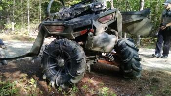 An all-terrain vehicle is believed to have hit a tree after failing to negotiate a corner along the Collinstown Road in Appleton. (Photo courtesy Knox County Sheriff’s Office)