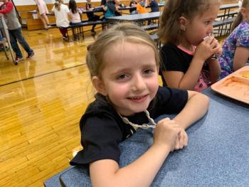 Emma Emery is ready for the first day of school lunch.