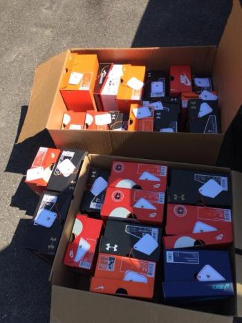 Boxes of shoes ready for distribution. (Courtesy John Murphy)