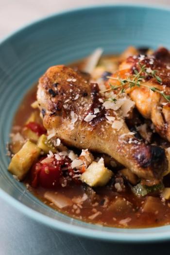 Seasonal Ratatouille with Roasted Chicken. (Photo courtesy of Malcolm Bedell)