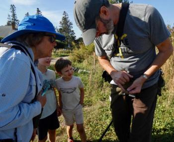 Bryan Pfeiffer shows how to identify the sex of a monarch. (Photo by Kristen Lindquist)