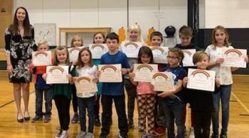 Front Row: Swayze Prior, Skyler Rhodes, Ayden Basinet, Marilyn Holom, Aurora Paolino, Ryker Dare. Back Row: Principal Ainslee Riley, Brock Libby, Ericka Bailey, Vera Leighton, Mary Johnson, Dale Libby, Tucker Adams, and Marlena Gorman. (Photo courtesy Thomaston Grammar School)