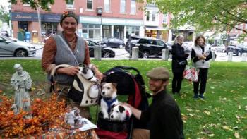 A cozy and practical mode of transportation for this family of animals who attended the pet blessing. (Photo by Sarah Shepherd)