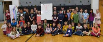 And the winners are… Grades 2 and 3 collected the most food items for the food drive! (Photo courtesy Thomaston Grammar School)