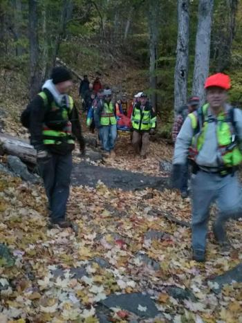 Camden firefighters hike several times a year into Camden Hills State Park to help injured hikers on the trails. (Photo courtesy Camden Fire Department)