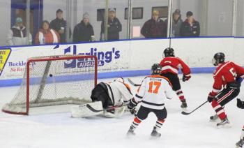 The Camden Hills ice hockey team in its Dec. 28 game against Gardiner. (Courtesy Molly Cole)