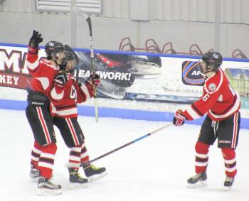 The Camden Hills ice hockey team in its Dec. 28 game against Gardiner. (Courtesy Molly Cole)