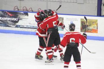 The Camden Hills ice hockey team in its Dec. 28 game against Gardiner. (Courtesy Molly Cole)