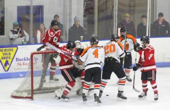The Camden Hills ice hockey team in its Dec. 28 game against Gardiner. (Courtesy Molly Cole)