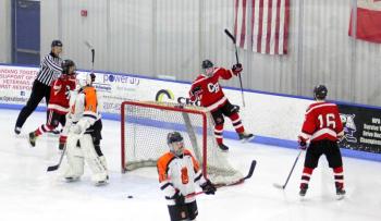 The Camden Hills ice hockey team in its Dec. 28 game against Gardiner. (Courtesy Molly Cole)