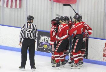 The Camden Hills ice hockey team in its Dec. 28 game against Gardiner. (Courtesy Molly Cole)