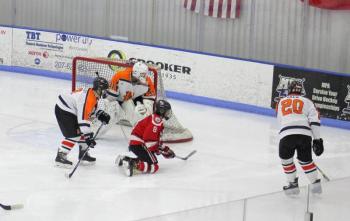 The Camden Hills ice hockey team in its Dec. 28 game against Gardiner. (Courtesy Molly Cole)
