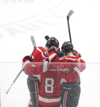 The Camden Hills ice hockey team in its Dec. 28 game against Gardiner. (Courtesy Molly Cole)