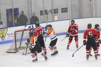 The Camden Hills ice hockey team in its Dec. 28 game against Gardiner. (Courtesy Molly Cole)