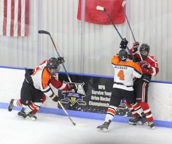 The Camden Hills ice hockey team in its Dec. 28 game against Gardiner. (Courtesy Molly Cole)