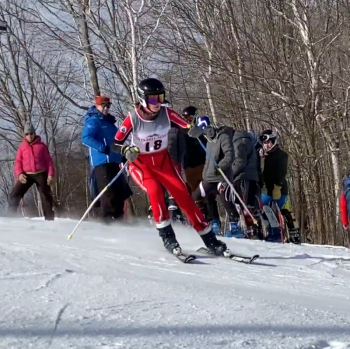 Camden Hills skier Lizzie Larsen-Leavins. (Screenshot from Mike Smith video)