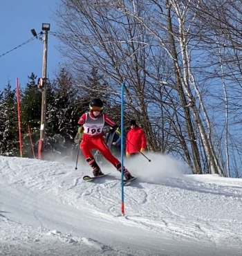 Camden Hills skier Giacomo Pellizzari. (Screenshot from Mike Smith video)
