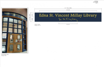 The specifications of a proposed sign for the library at Camden Hills Regional High School as provided in the agenda of the Jan. 8 school board meeting.