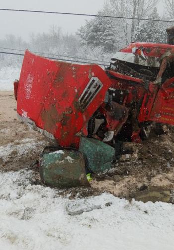 The tractor-trailer following the Jan. 16 crash.
(photo courtesy of Belfast Police Sergeant Detective Matt Cook)