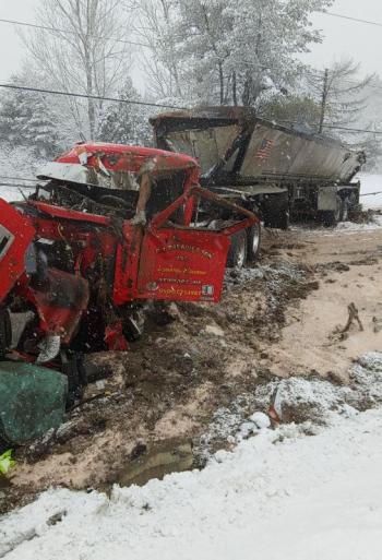 The tractor-trailer following the Jan. 16 crash.
(photo courtesy of Belfast Police Sergeant Detective Matt Cook)