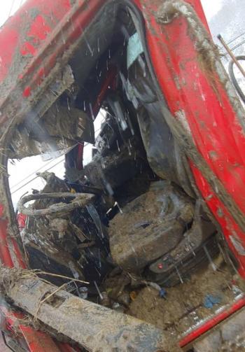 The tractor-trailer following the Jan. 16 crash.
(photo courtesy of Belfast Police Sergeant Detective Matt Cook)