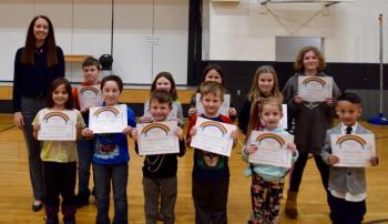 Front Row: Diania Michaud, Sebastian Gelman, Oliver Hedstrom, Malcolm Brown, Emma Emery, Justin Chen. Back Row: Principal Ainslee Riley, Kasey Shepard, Leah McLellan, Raeanna Fallin, Bryanna Bailey, Celyna Miller. Not Pictured: Danielle Harvey, Emma Poland, Alexis Whipple. (Photo courtesy Thomaston Grammar School)