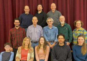Enemy of the State cast. Front row L to R: Ian Norwood, Jeri Misler, Jane Irish, Jared Staber, and Julia Clapp.
Middle row L to R: Andrew White, Eric Sanders, Michael Crockett, Brian Ross, and Alison Cox.
Back row L to R: Bill Burford (director), Erik Perkins, and Jason Bannister. (Photo courtesy Midcoast Actors’ Studio)