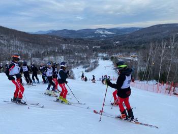 Members of the Camden Hills alpine ski team including Giacomo Pellizzari (219). (Courtesy Mike Smith)