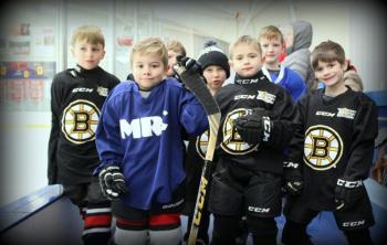 6U skaters participate in a skating session during a break of the Camden Hills varsity ice hockey game Jan. 4.
