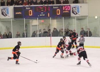 The Camden Hills varsity ice hockey team in its Jan. 4 game against Brunswick. (Courtesy Molly Cole)