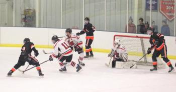The Camden Hills varsity ice hockey team in its Jan. 4 game against Brunswick. (Courtesy Molly Cole)
