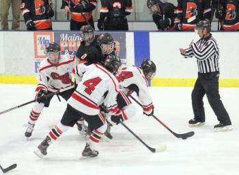 The Camden Hills varsity ice hockey team in its Jan. 4 game against Brunswick. (Courtesy Molly Cole)