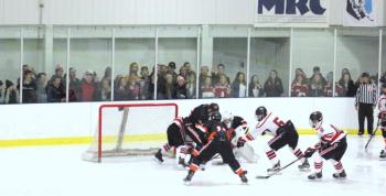 The Camden Hills varsity ice hockey team in its Jan. 4 game against Brunswick. (Courtesy Molly Cole)