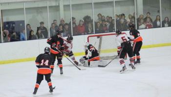 The Camden Hills varsity ice hockey team in its Jan. 4 game against Brunswick. (Courtesy Molly Cole)