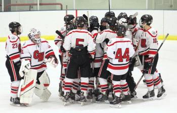 The Camden Hills varsity ice hockey team in its Jan. 4 game against Brunswick. (Courtesy Molly Cole)